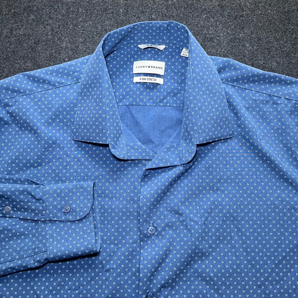 Lucky Brand Button Down Mens XL Blue Excellent 4 Way Stretch Slim Fit Print